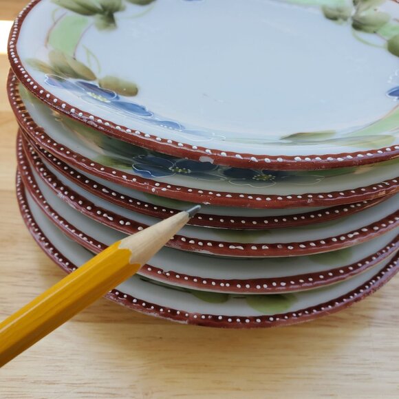 Set Of 6 VTG MCM Hand Painted Plates Made In Japan Floral Design 6.5 inch 1950s - Picture 6 of 12